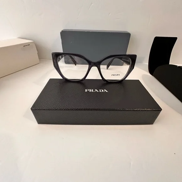 💯- New- Authentic Prada PR18WV 08Q101 Eyeglasses Dark Blue Crystal Cat E…